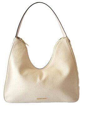 Michael Kors Nayla Medium Hobo Shoulder Bag Light Cream Pebbled Leather Handbag
